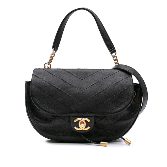 Pre-Loved Chanel CC Chevron Lambskin Round Flap Satchel - Picture 1 of 11
